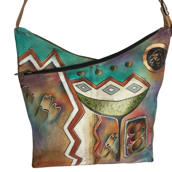 Anuschka BOGO Sale NEVER USED Handpainted Leather Hobo Shoulder Bag Southwest - Picture 1 of 13